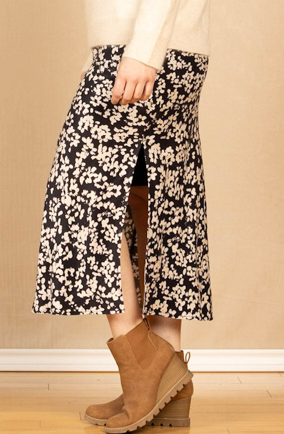 Side Slit Bias Maxi Skirt Ditsy Floral Print