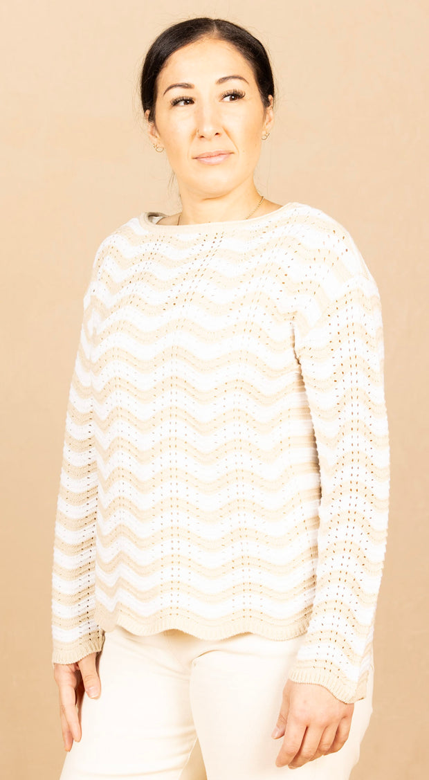 Boat Neck Scallop Hem Sweater