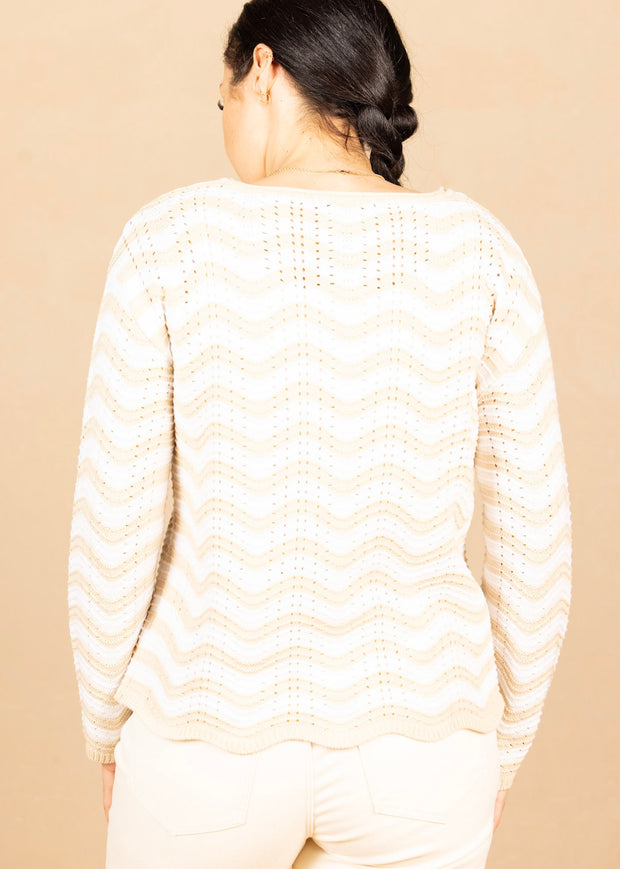 Boat Neck Scallop Hem Sweater