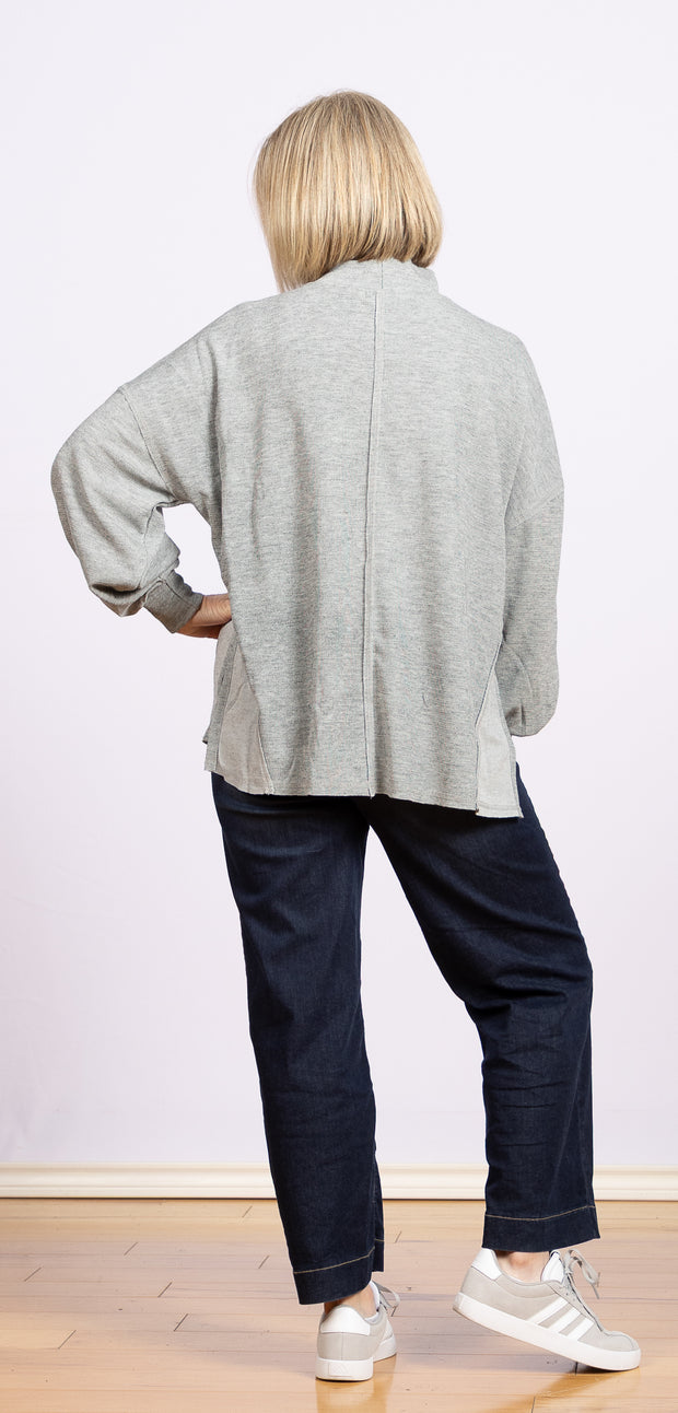 Pleated Sleeve Pullover Gray