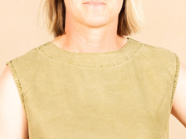 Boxy Button Back Top French Olive