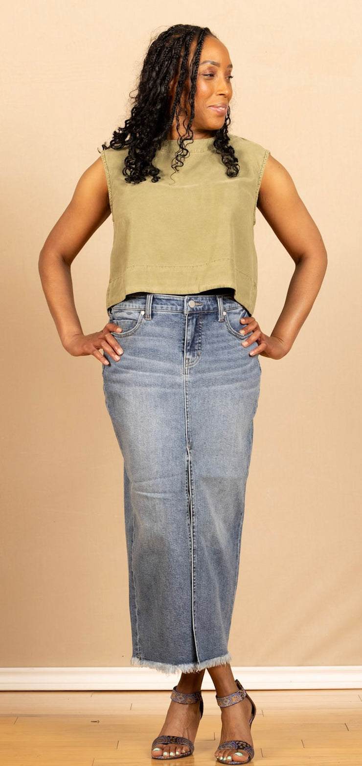 Boxy Button Back Top French Olive