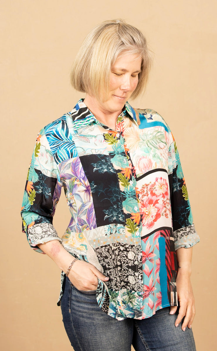 Silk Viscose Button Down Shirt Multi