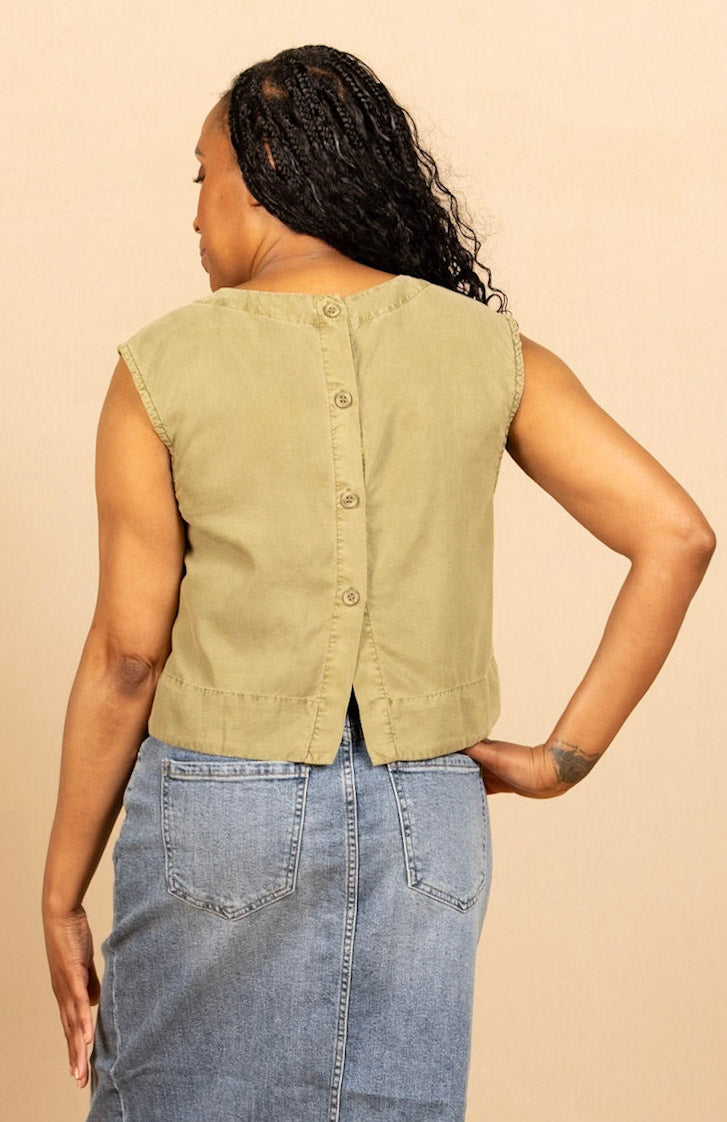 Boxy Button Back Top French Olive