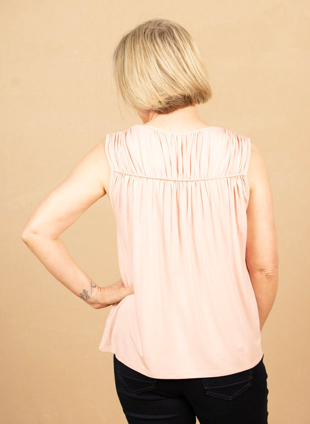 Sleeveless Shirred Tee Soft Pink