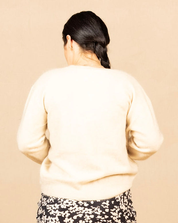 Luxe Fuzzy Crew Sweater Rich Ivory