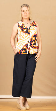 Delilah Button Top Ivory Print