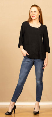 Solid Air Flow Button Tunic Black