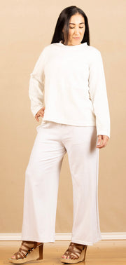 Fleece Wide Leg Pant Cream