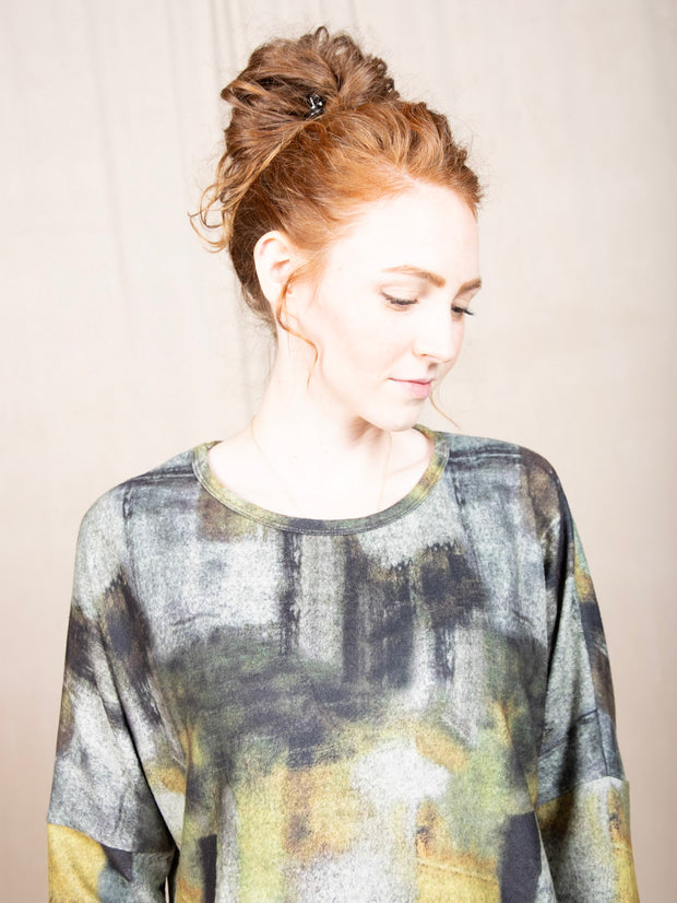 Dolman Sleeve Top Green Print