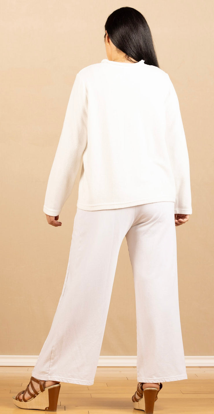 Fleece Wide Leg Pant Cream