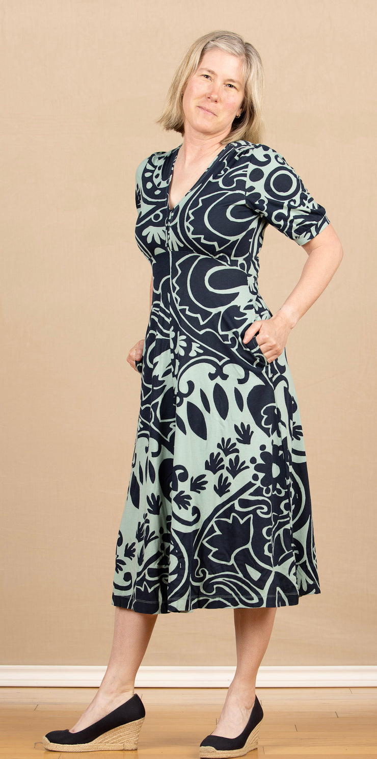 Megan Jersey Dress Green Print