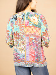 Silk Viscose V-Neck Stitch Detail Multi