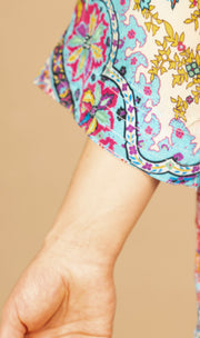 Silk Viscose V-Neck Stitch Detail Multi