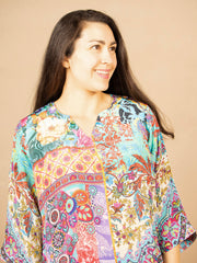 Silk Viscose V-Neck Stitch Detail Multi