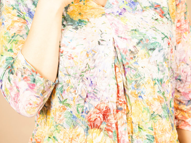 Crinkle 3/4 Sleeve V-Neck Floral