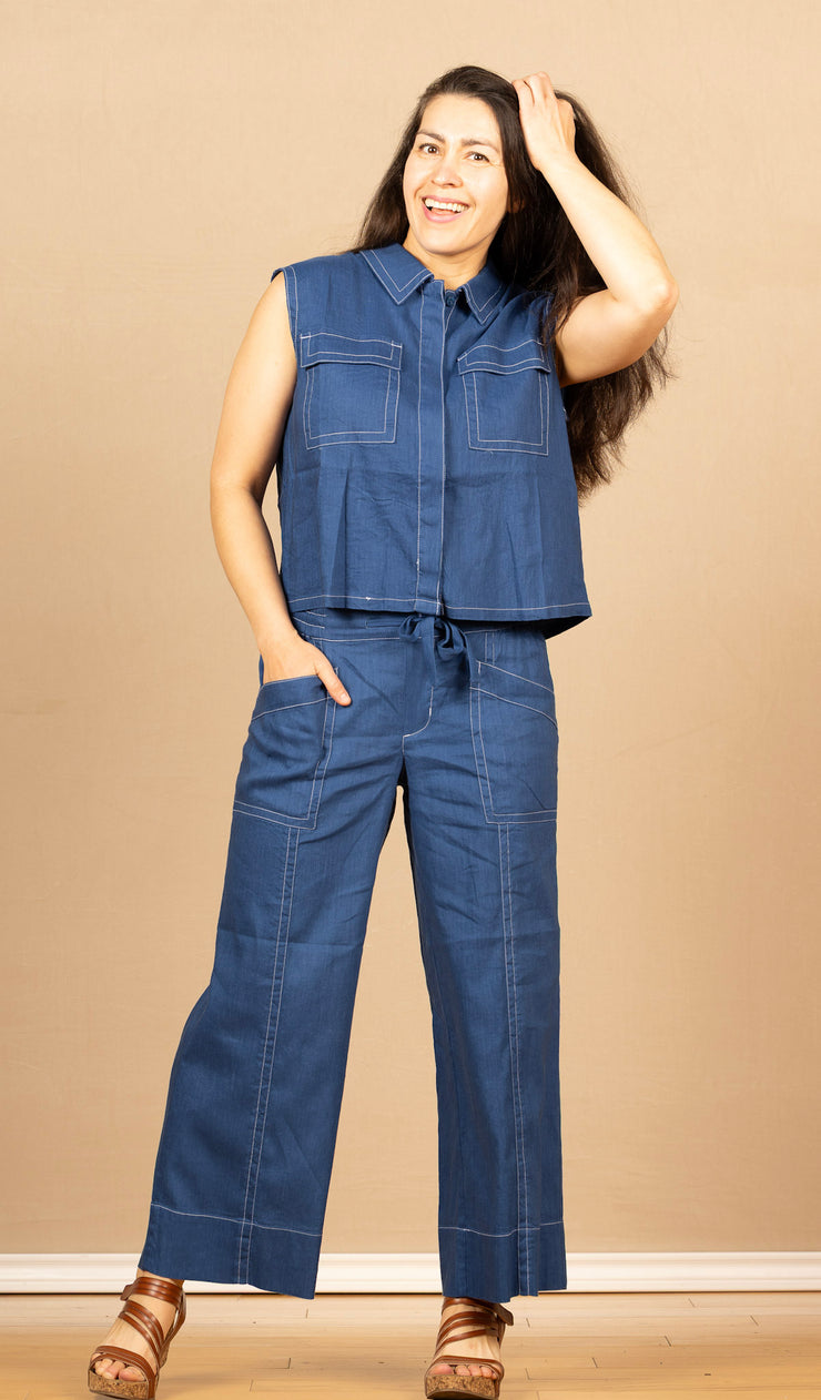 Pull On Drawstring Wide Leg Goddess Blue