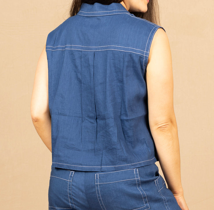 Sleeveless Cargo Shirt Goddess Blue