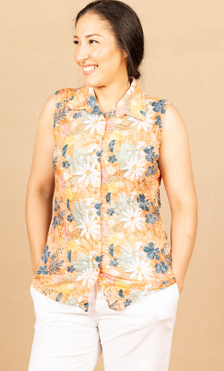 Crinkle Print Tank Coral