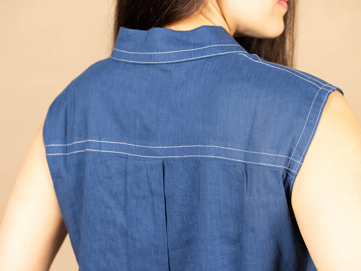 Sleeveless Cargo Shirt Goddess Blue