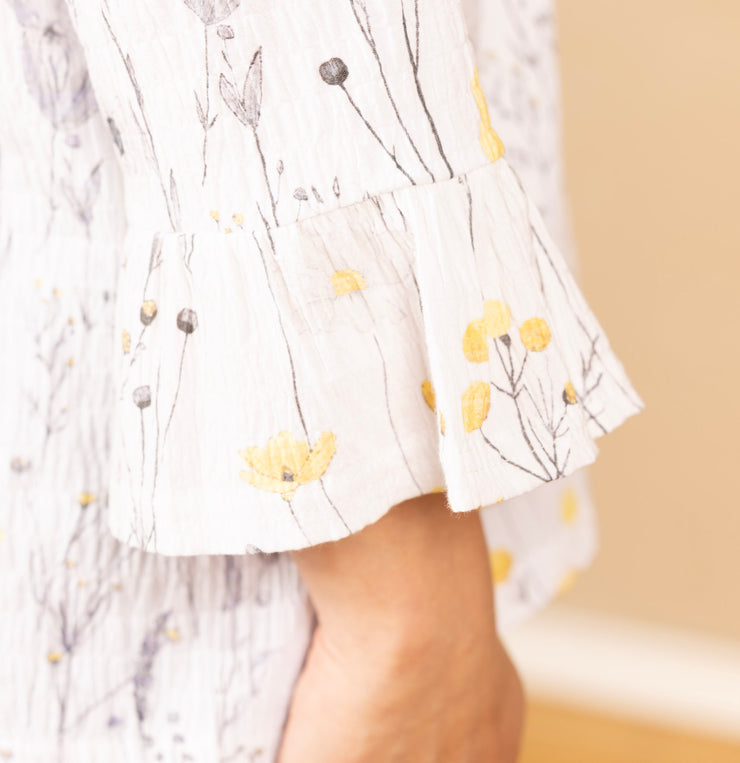 Ruffle Sleeve Cotton V Neck Floral