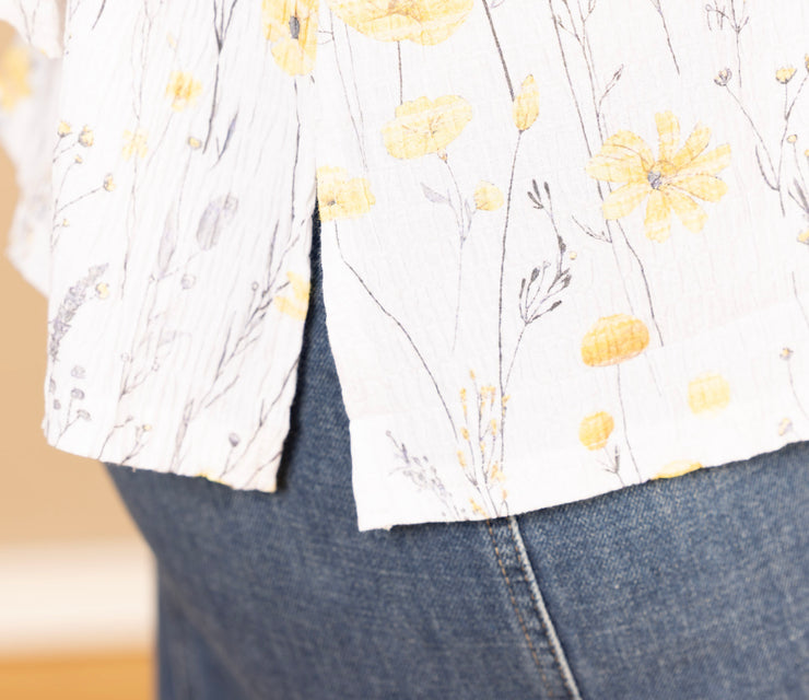 Ruffle Sleeve Cotton V Neck Floral