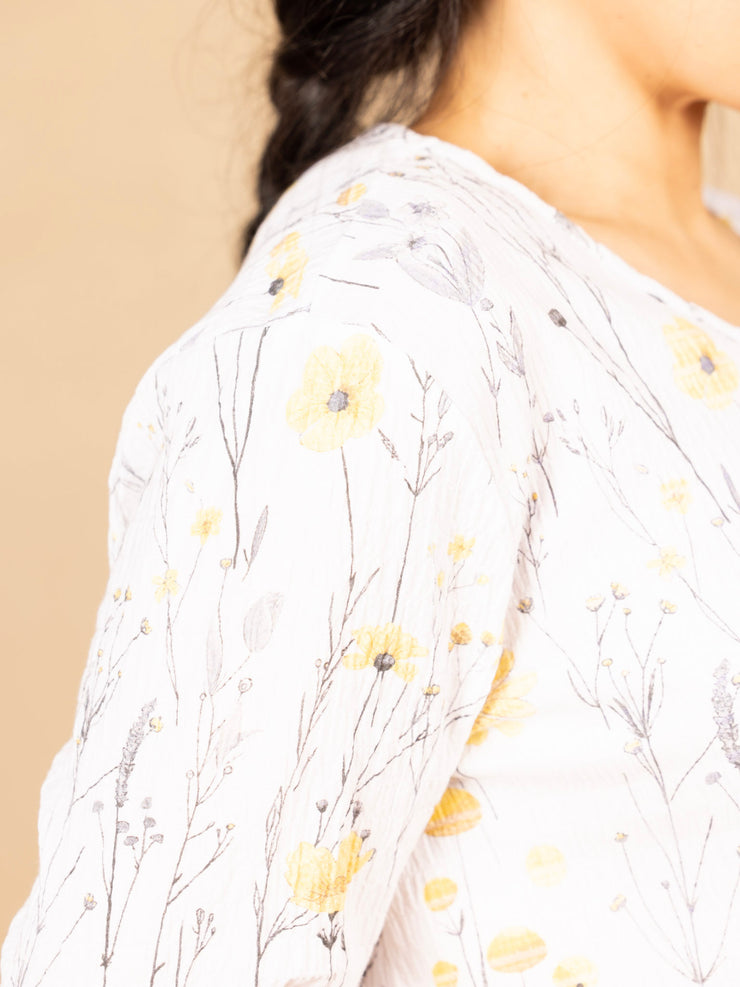 Ruffle Sleeve Cotton V Neck Floral