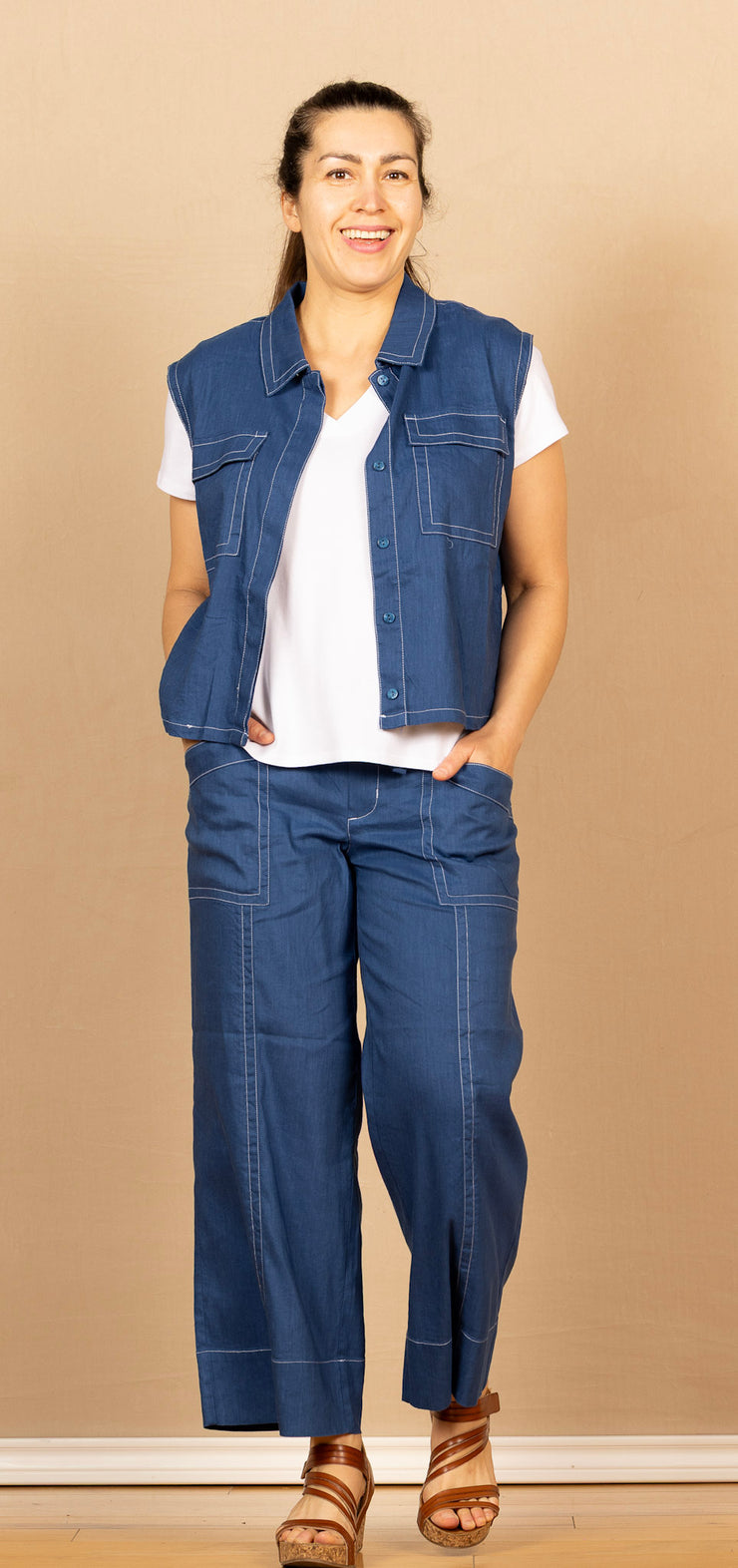 Pull On Drawstring Wide Leg Goddess Blue