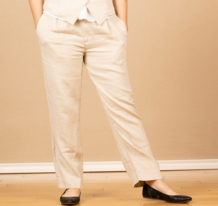 Pleated Wide Leg Ankle Pant Linen Sand