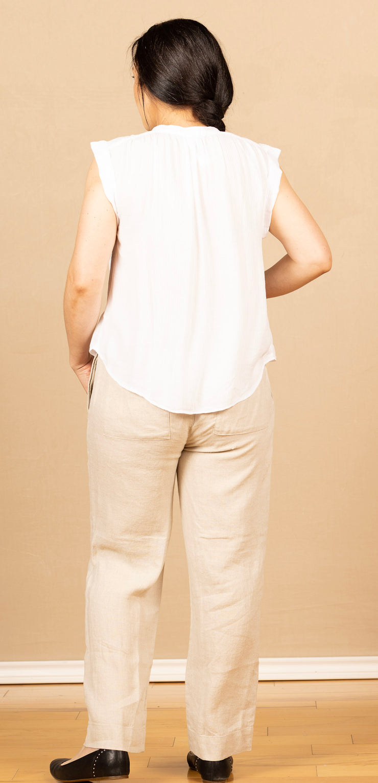 Shirred Pullover Cap Sleeve White