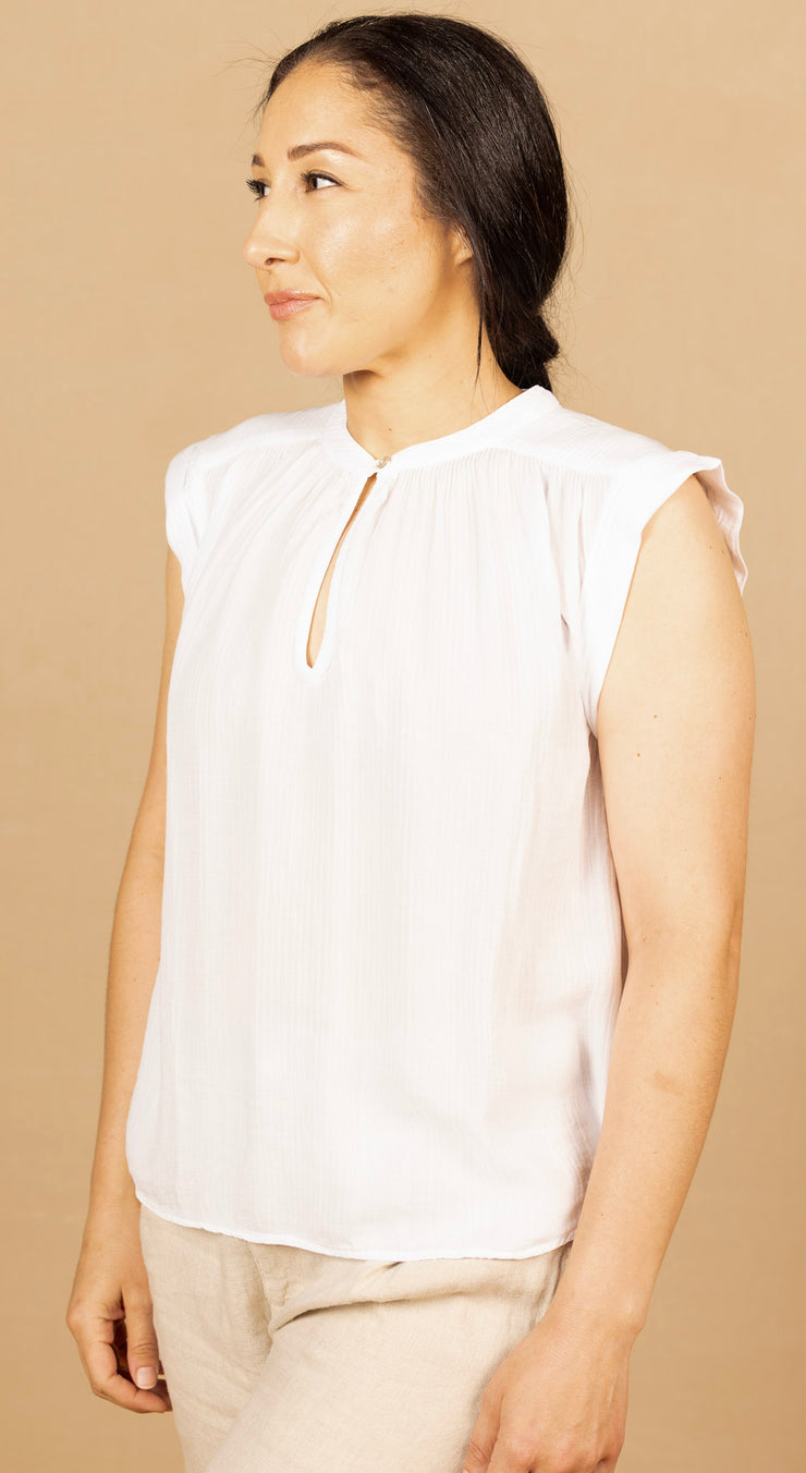 Shirred Pullover Cap Sleeve White