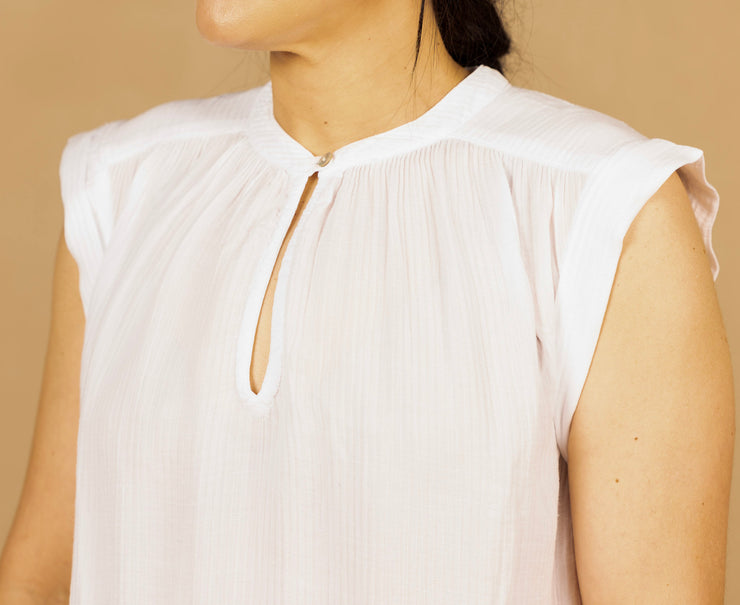 Shirred Pullover Cap Sleeve White
