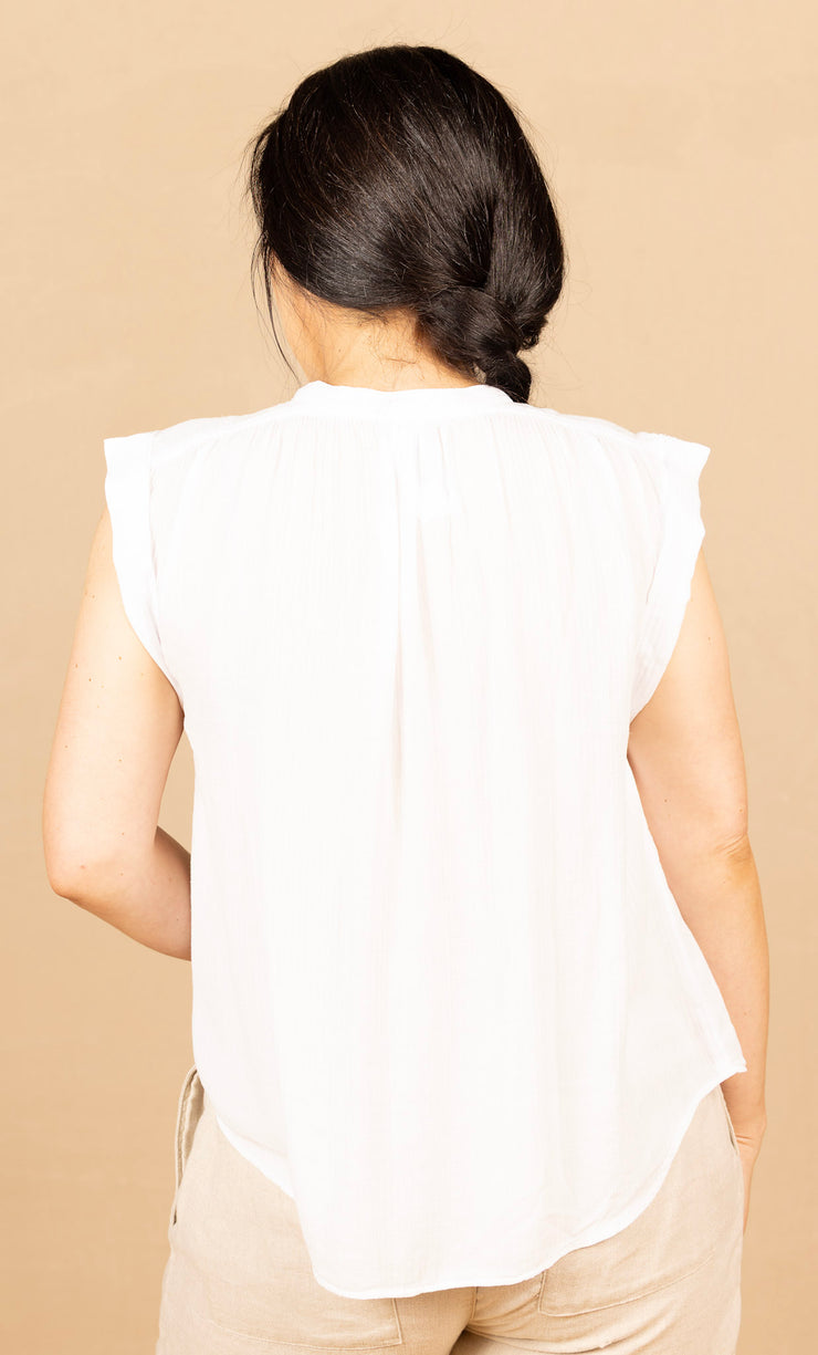 Shirred Pullover Cap Sleeve White