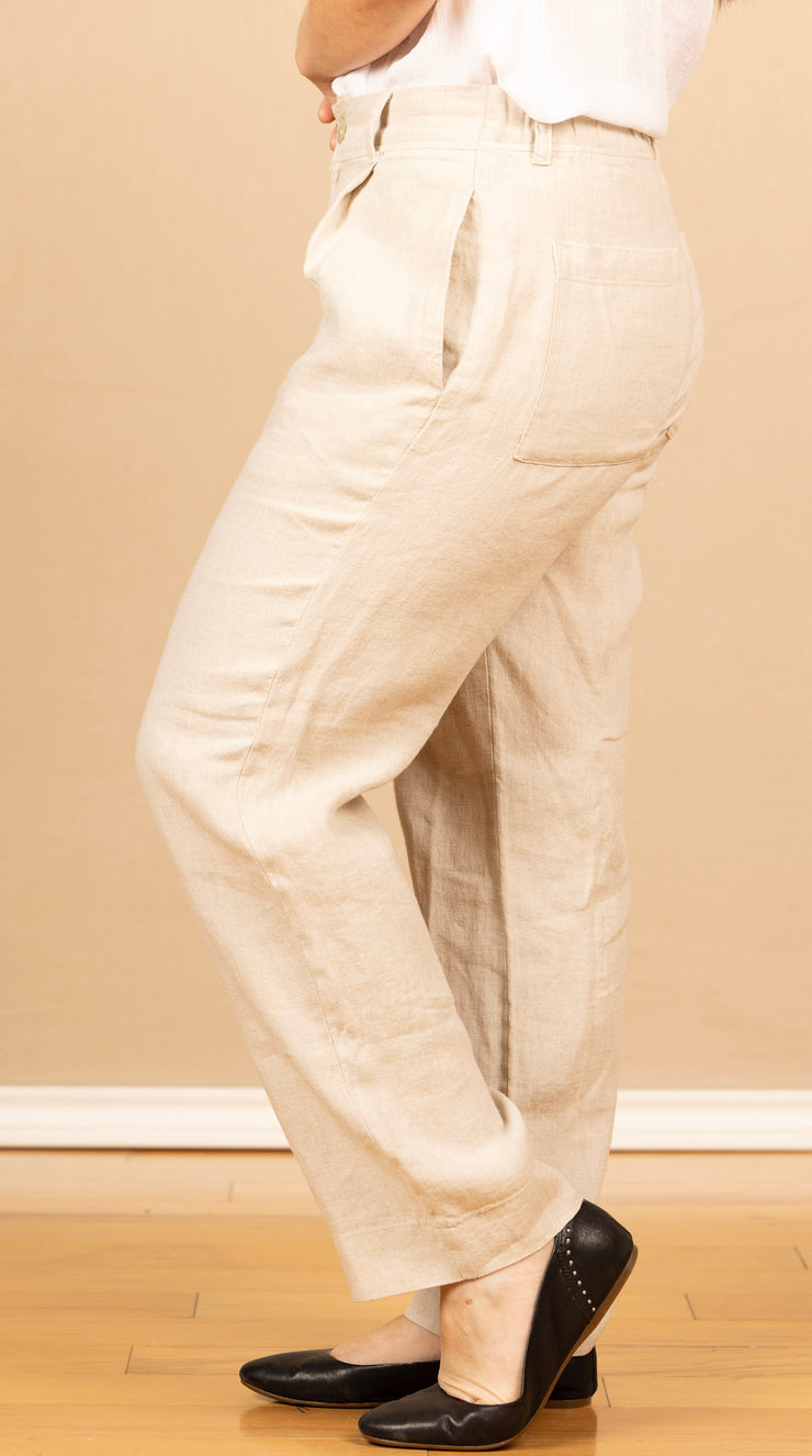 Pleated Wide Leg Ankle Pant Linen Sand