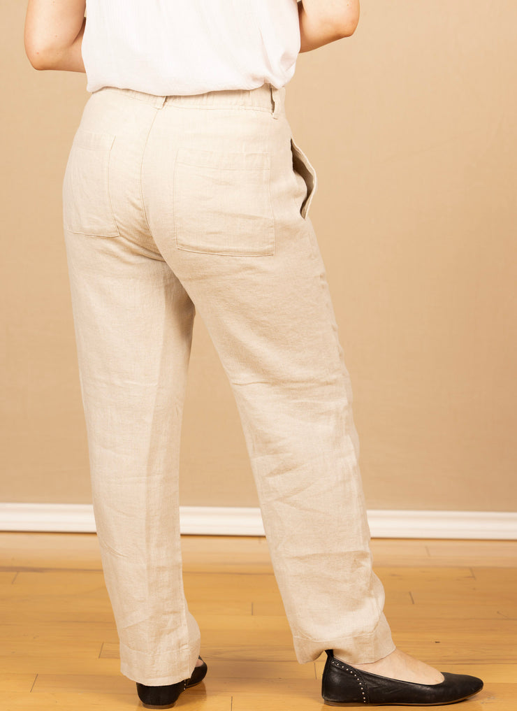 Pleated Wide Leg Ankle Pant Linen Sand