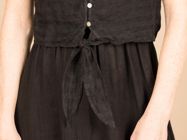 Short Sleeve Tie Front Top Black