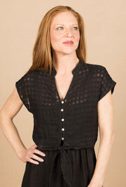 Short Sleeve Tie Front Top Black