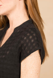 Short Sleeve Tie Front Top Black