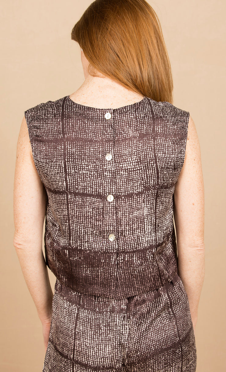 Boxy Button Back Top Asilah Textured Print