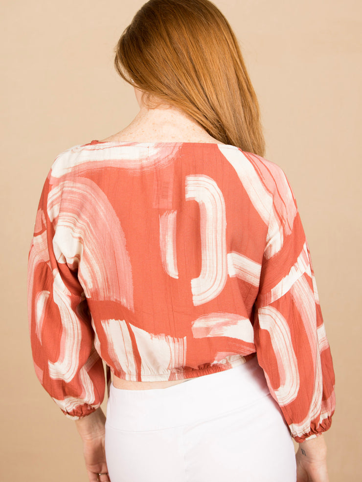 Tie Up Pullover Top Abstract Art Print