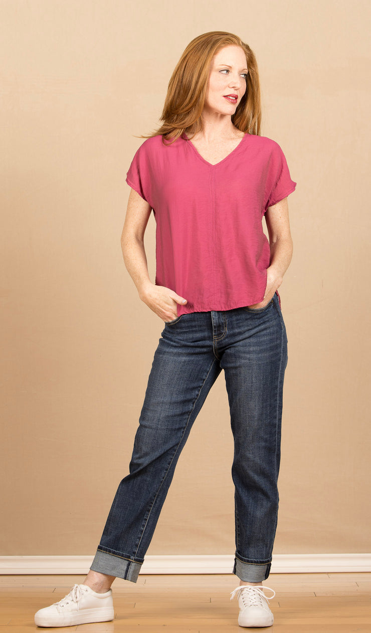 V Neck Popover Rhubarb