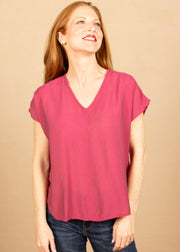 V Neck Popover Rhubarb