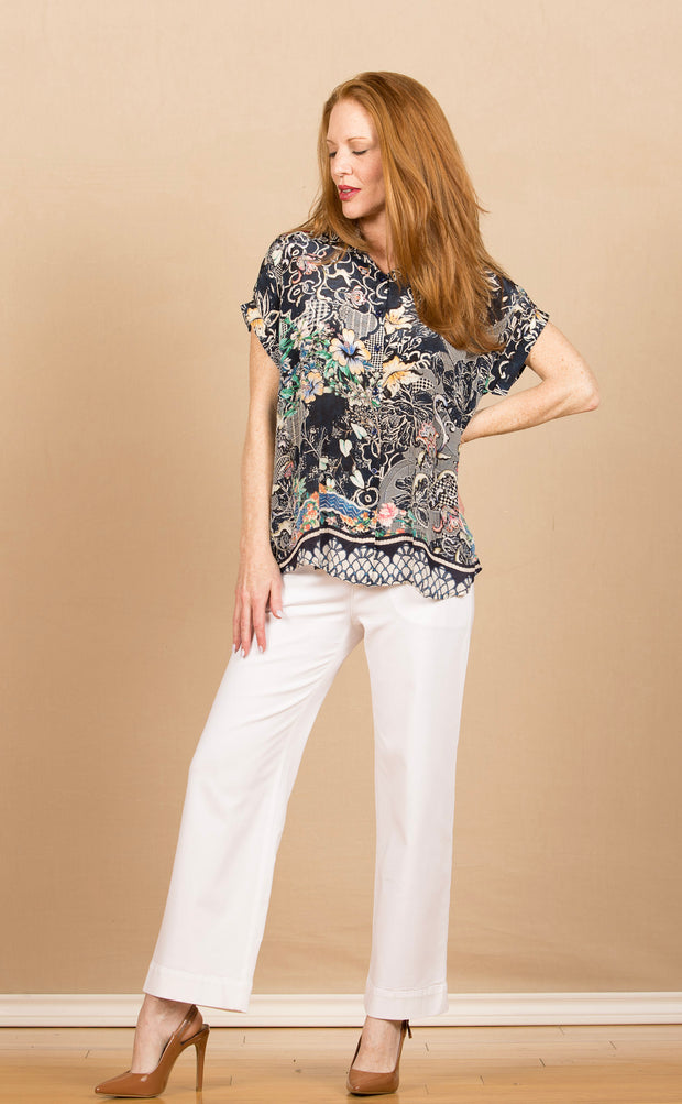 Silk Viscose Dolman Shirt Navy