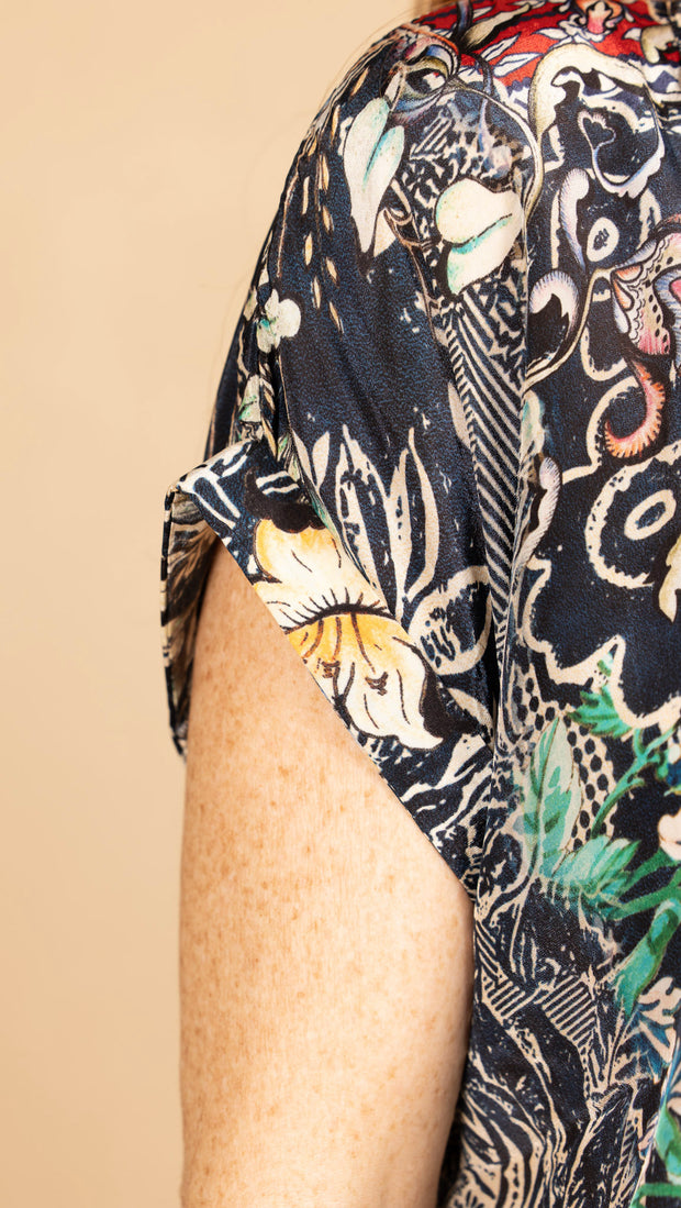 Silk Viscose Dolman Shirt Navy