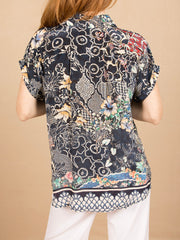Silk Viscose Dolman Shirt Navy