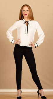Contrast Trim Long Sleeve Pullover Off White