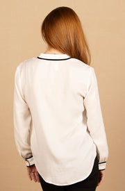 Contrast Trim Long Sleeve Pullover Off White