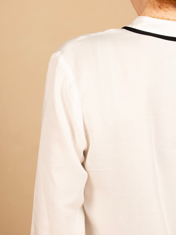 Contrast Trim Long Sleeve Pullover Off White