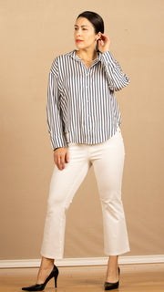 Oversized Button Down Denim Blue Stripe