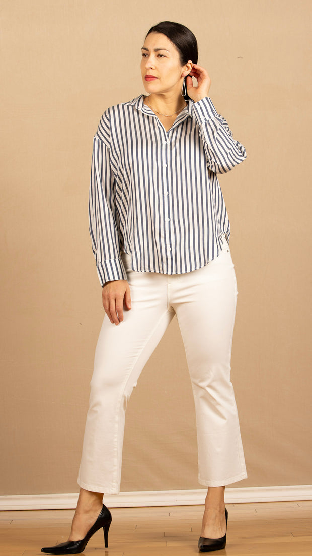 Oversized Button Down Denim Blue Stripe